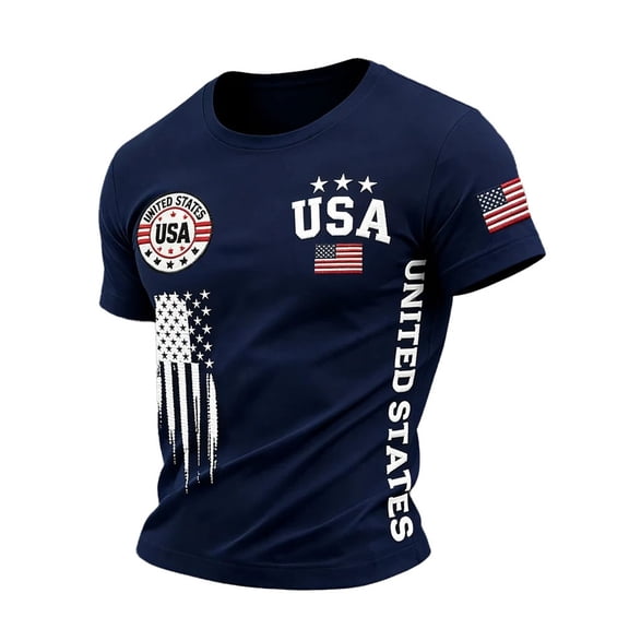 WEIWEN 4th of July Shirts for Men 250 Anniversary USA Shirt Mens American Flag Patriotic T-Shirts Crewneck Pullover Short Sleeve Fourth of July Tops Dark Blue, S