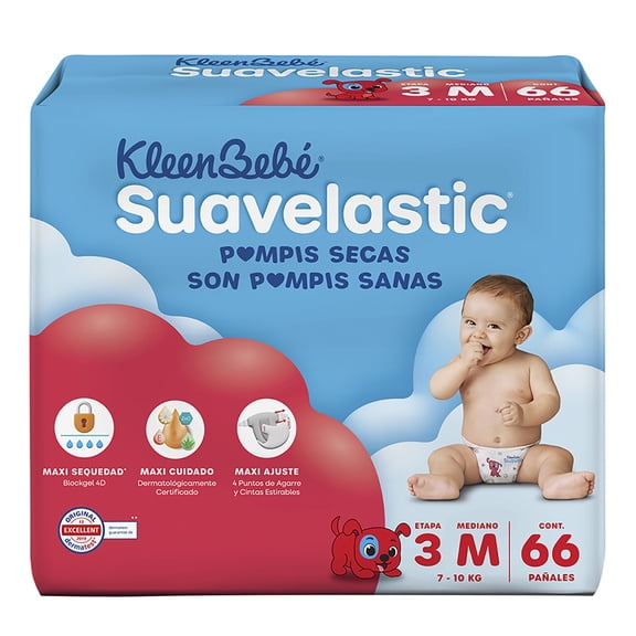 Pañales para bebe Kleenbebé Suavelastic Etapa 3 Mediano Unisex 66 Piezas