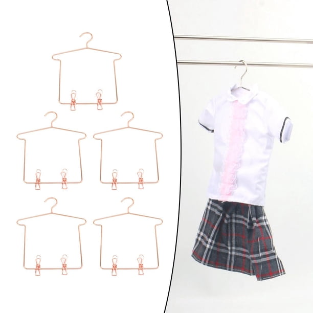 QualitChoice 5x Cintre à Vêtements Élégant pour Poupées avec Pinces à Pantalons pour Maison de Poupée Porte-Vêtements Fer Mini Rose Doré 15 x 12cm 5Ensemble