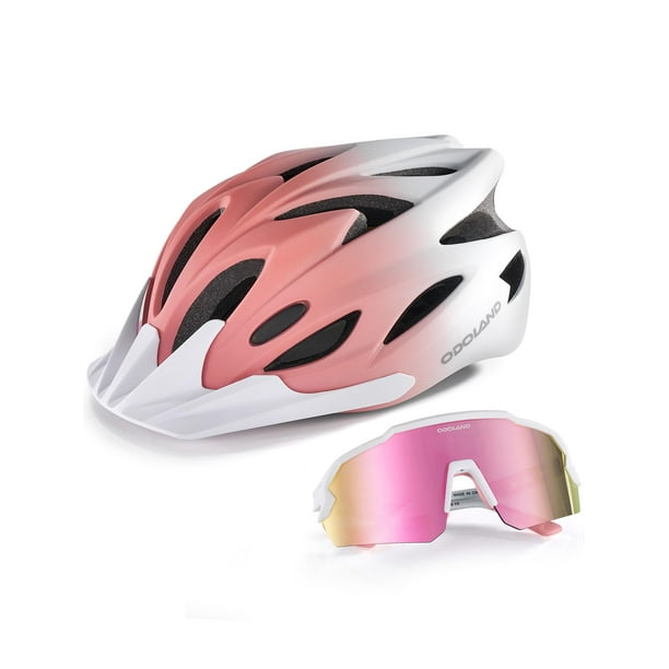 Casco de Bicicleta Ajustable Odoland para Adultos Rosa y Blanco