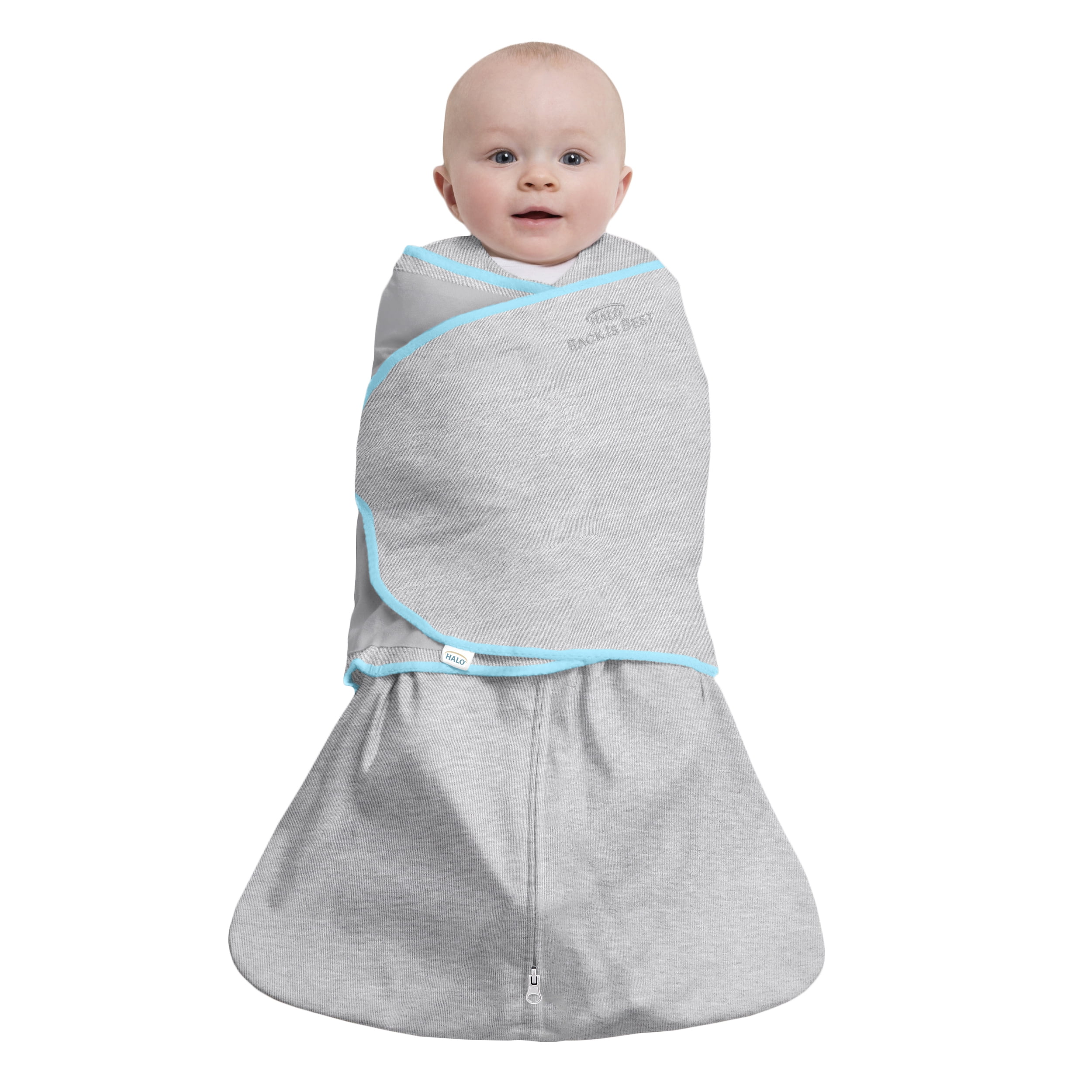 HALO heather grey/aqua idealtemp SleepSack swaddle - NB