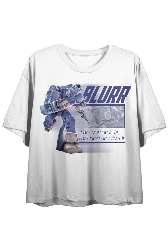 Transformers Blurr Women's White Crew Neck Short Sleeve Crop Top-Medium