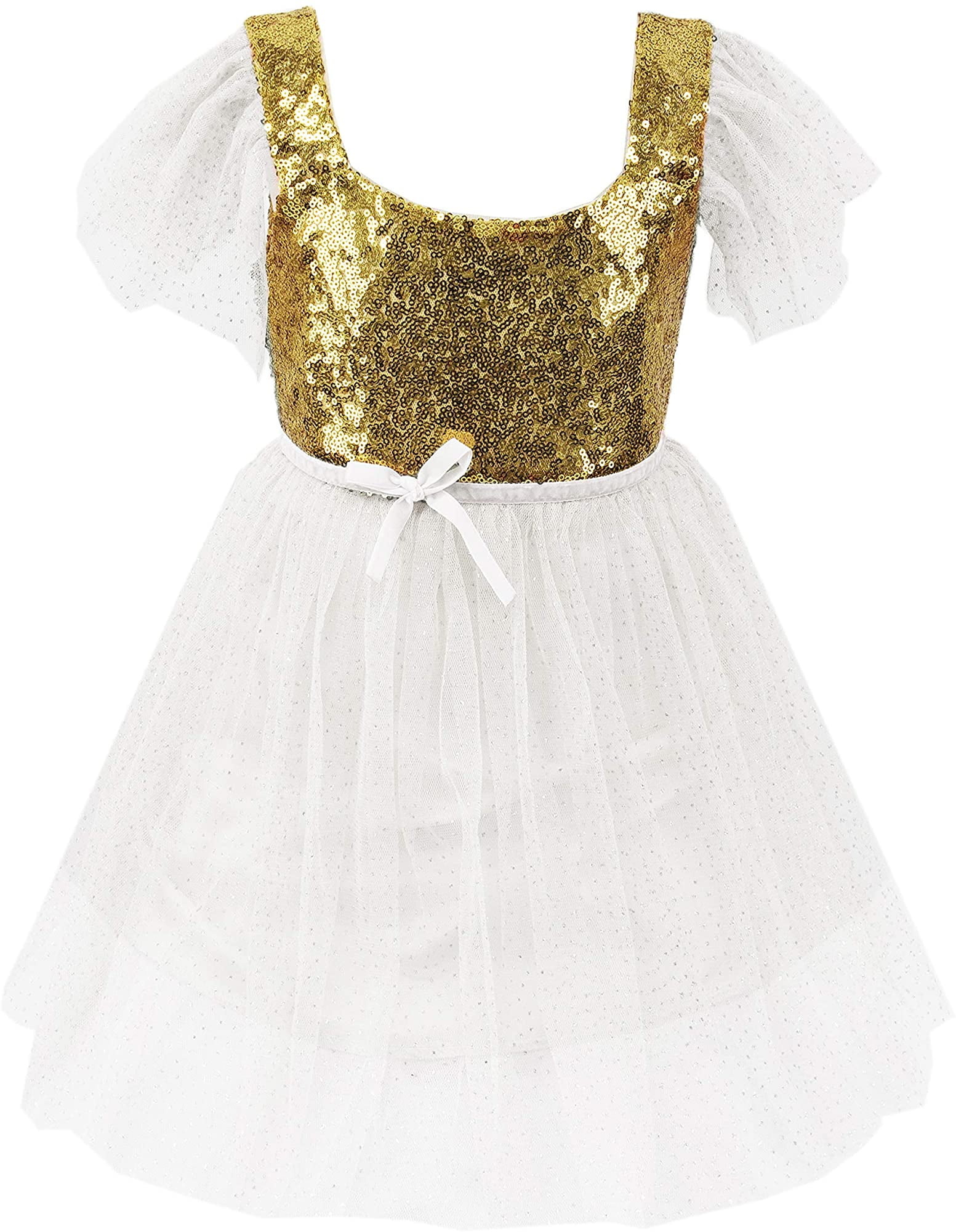 StylesILove Kids Gold Sequin Tulle Flower Girl Dress, 4 Colors