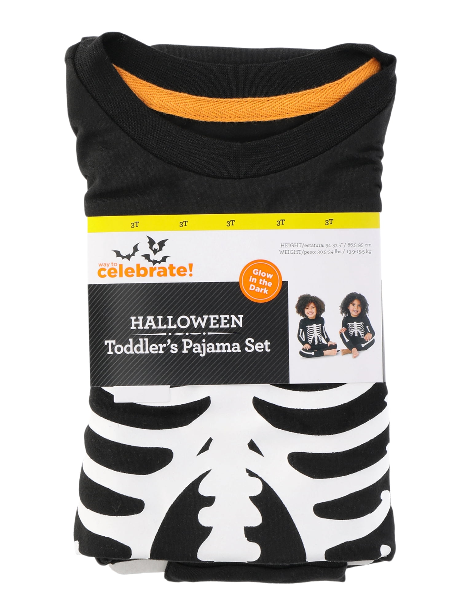 Halloween Toddlers Family Matching Pajamas Glow In the Dark Skeleton Set by Way to Celebrate, 2-Piece, Sizes 2T-5T