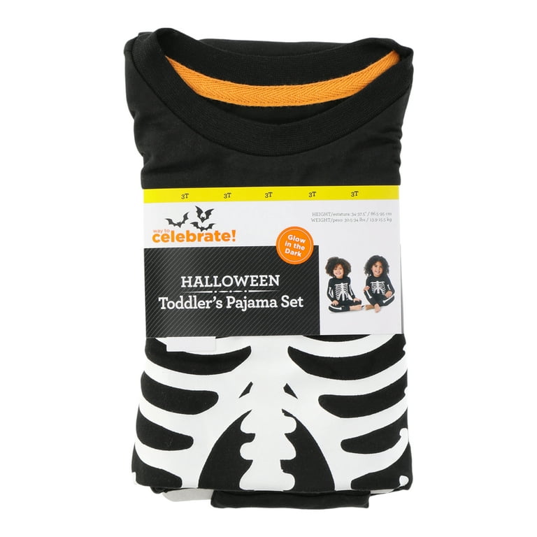Halloween Toddlers Glow In the Dark Skeleton Pajama Set by Way to Celebrate 2 Piece Sizes 2T 5T Walmart