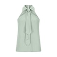 thumbnail image 4 of BILIKEYU Women Tank Top, Sleeveless Tie Front Halter Neck Bow Knot Blouse Soft Silky Feel Wrinkle Free Casual Loose Fit Pullover Party Beach Holiday Outfits, Light Green, 4 of 7