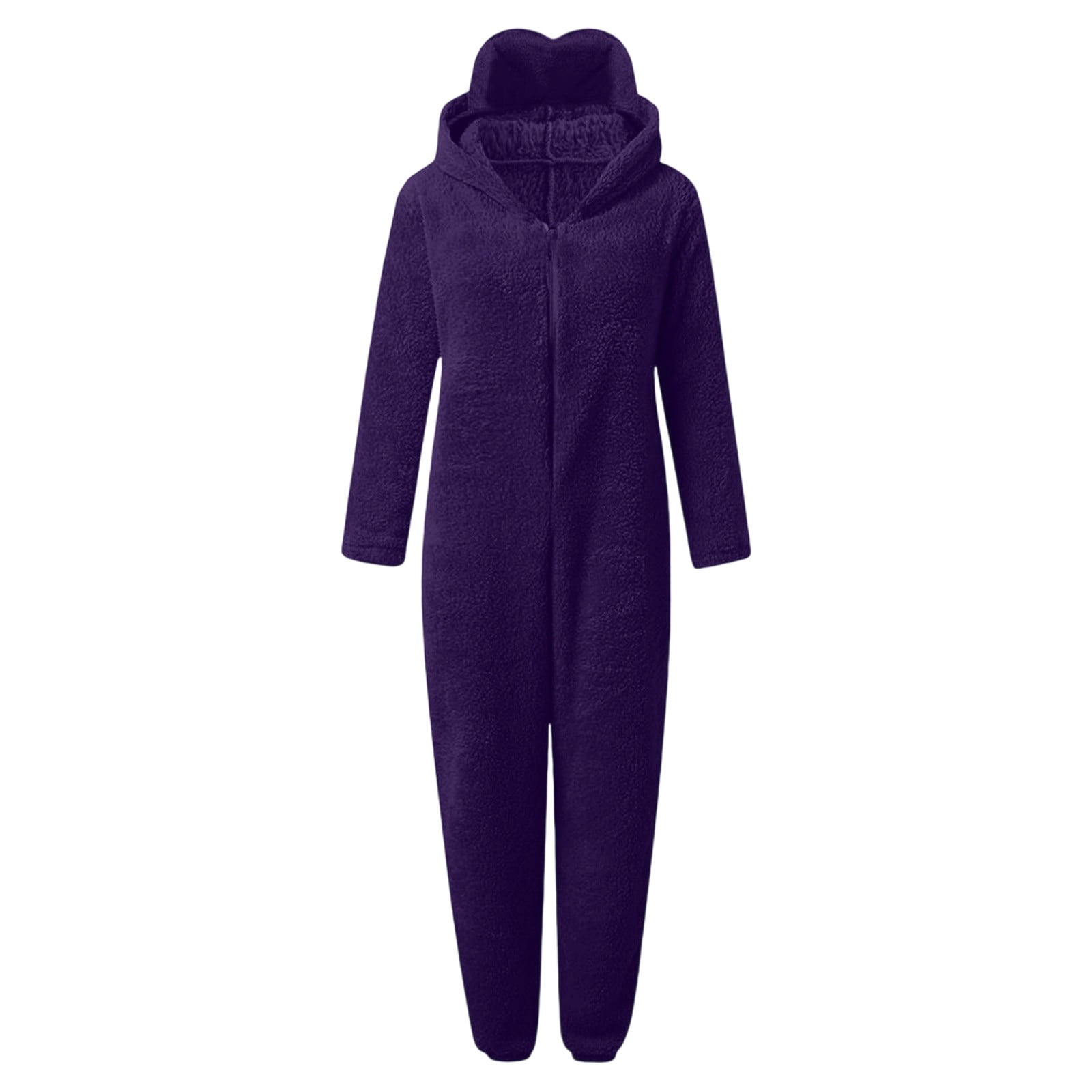 Women's Onesies Pajamas Sherpa One Piece Romper Zipper Cute Hooded Jumpsuit Pajama Loungewear