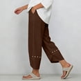 thumbnail image 7 of Cagogo Womens Wide Leg Capri Pants Summer Casual Elastic Waist High Waisted Flowy Cotton Linen Trousers for Beach Vacation Work Plus Size Pockets Boho Clothes, Brown M, 7 of 7