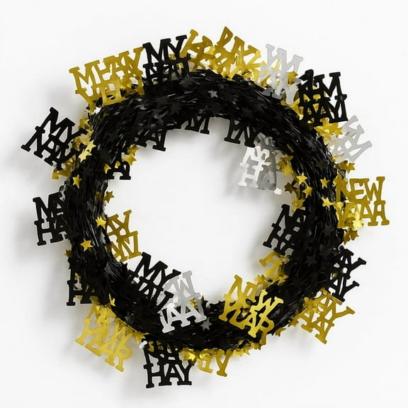 PMU New Year's Eve Party Supplies "Happy New Year" 6 Pcs Garland 25ft Black/Gold Hanging Party Accessory Decoration