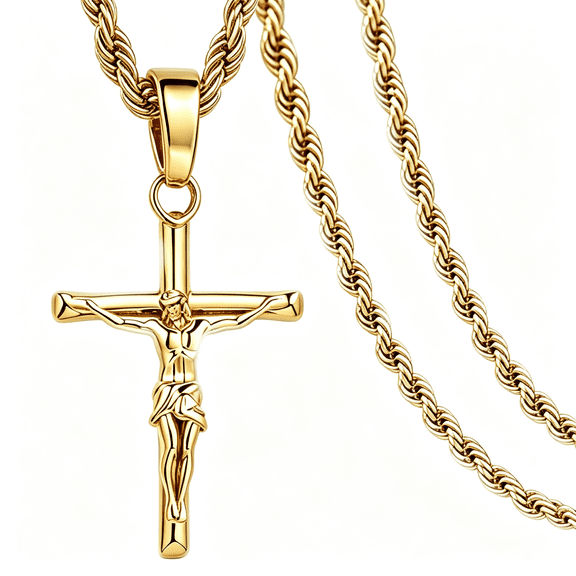 SELIVO Jesus Cross Necklace, 18K Gold Plated Crucifix Necklace for Men Women | Crucifix Cross Pendant, 3mm 22" Rope Chain, Christian Religion, Amulet Jewelry Gift