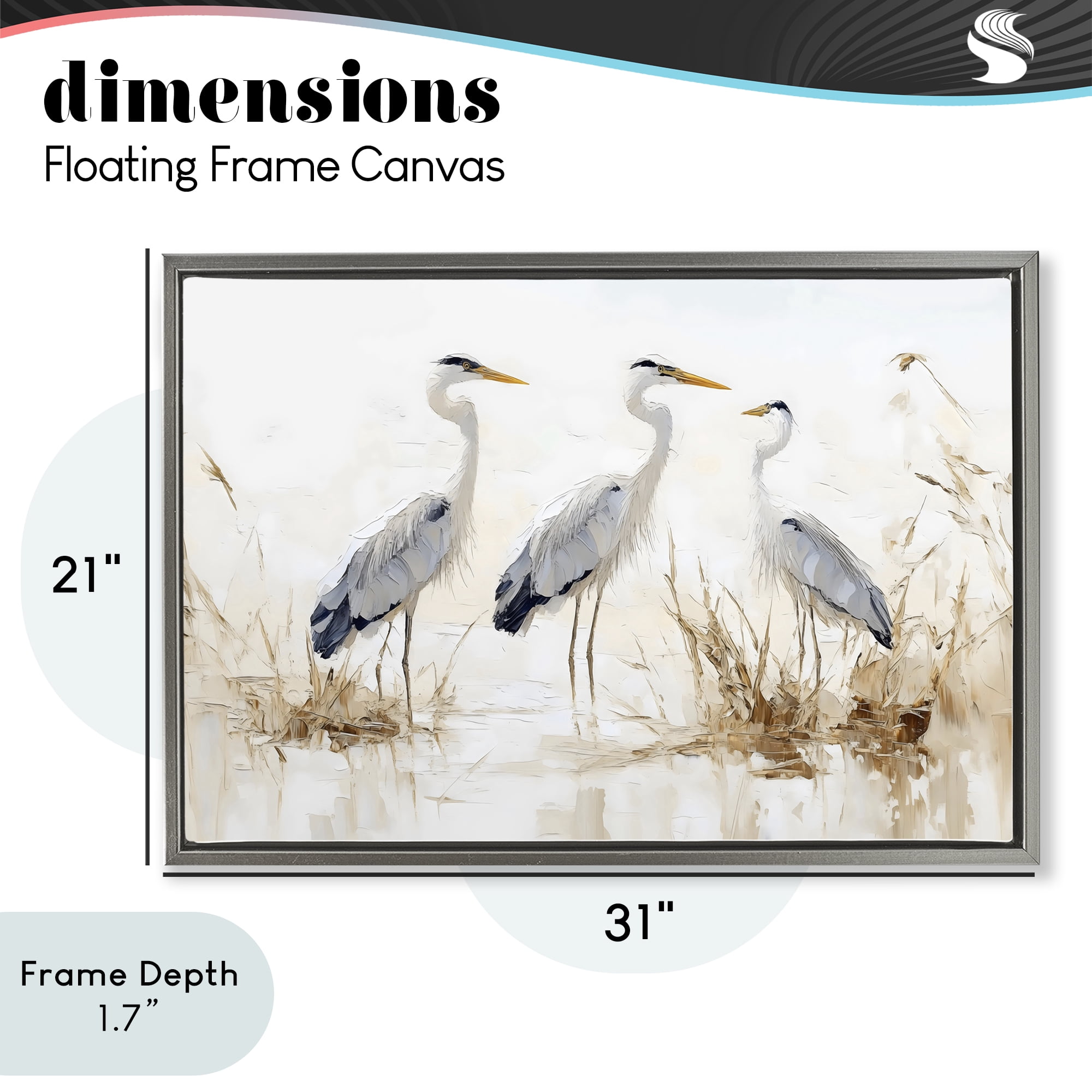 Stupell Industries Neutral Blue Herons in Reeds Gray Framed Floater Canvas Wall Art, design by LSR Design Studio
