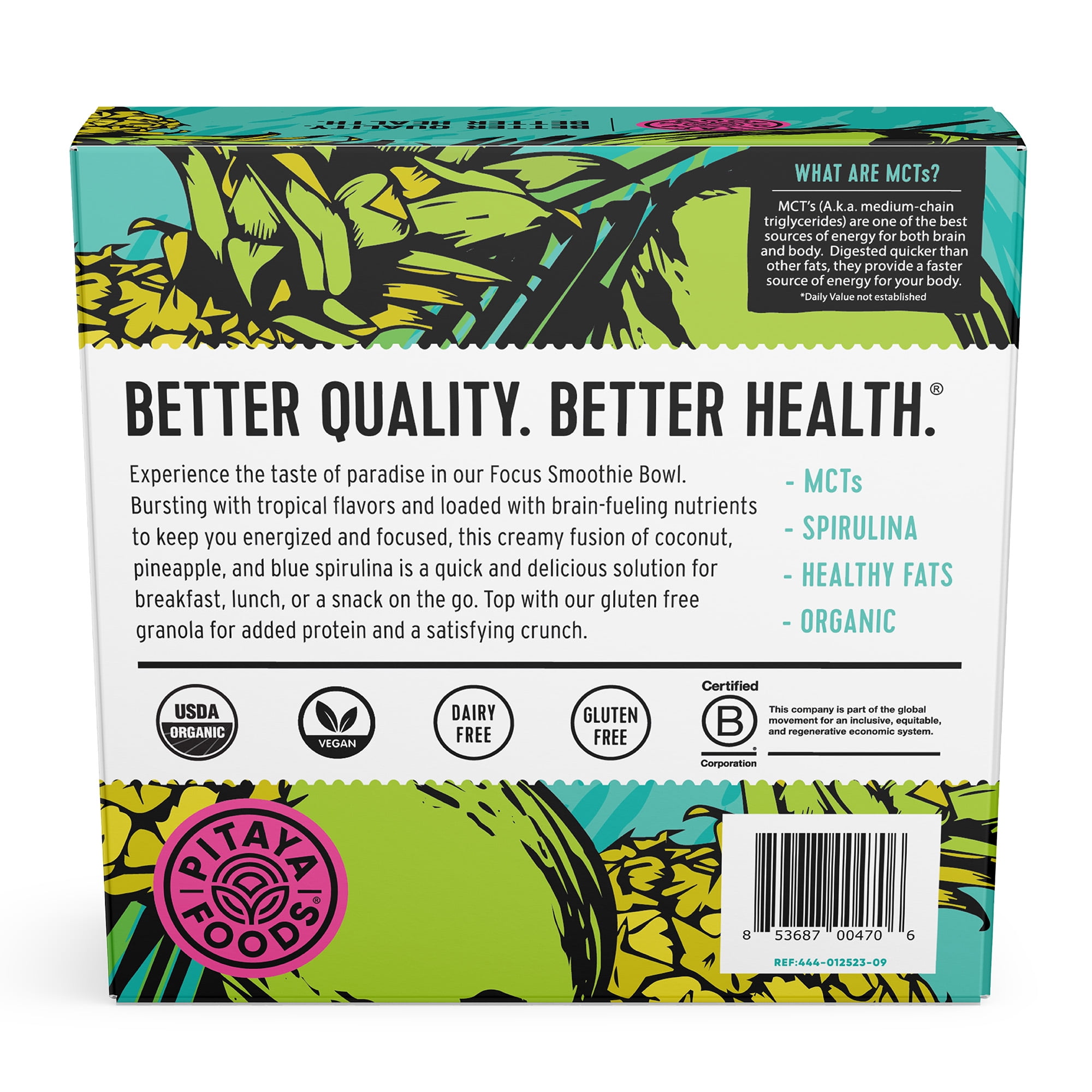 Pitaya Foods Focus Ready-to-Eat Frozen Smoothie Bowl, Coconut, Pineapple, & Blue Spirulina, Organic, 6 oz.
