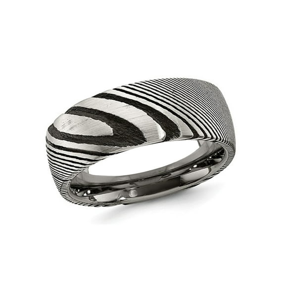 Mens Damascus Steel Polished Band Ring 8mm for Men