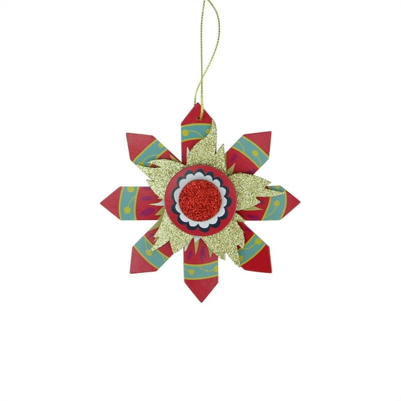 Ganz 5" Bohemian Holiday Glittered Snowflake Christmas Ornament - Red/Blue