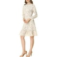 thumbnail image 5 of Allegra K Women's Printed Long Sleeves Keyhole Neck Ruffle Hem Midi Dresses, 5 of 7