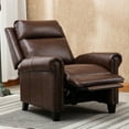thumbnail image 2 of Bonzy Home Genuine leather Recliner Push Back Recline Chair with Classic and Traditional Armrests inlaid with Vintage Rivets, Brown, 2 of 9