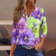 thumbnail image 1 of Fiudx Ofertas Flash Del Día Blusa de Manga 3/4 Corta Estampada a La Moda para Mujer, Blusa Informal con Cuello Redondo, 1 of 5
