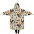 thumbnail image 2 of Oversized Wearable Blanket Hoodie,Beige Chicken Floral Pattern Sherpa Blanket Hoodie with Super Pockets,Super Warm Fuzzy Pullover for Women & Men, 2 of 6
