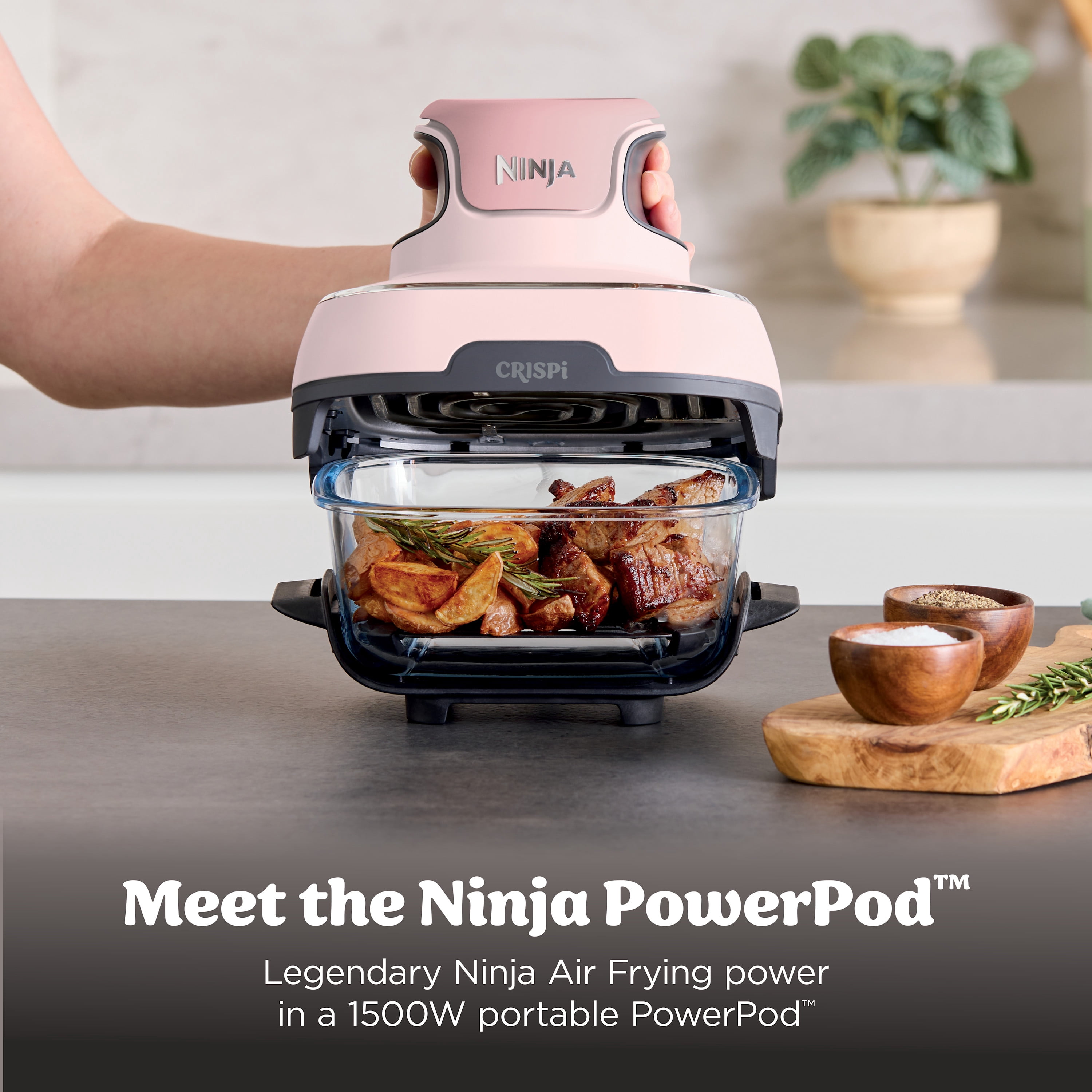 Ninja Crispi Glass Air Fryer 4-Qt, 3-in-1, Air Fry Recrisp, Portable, Dishwasher Safe, FN100WMPK Pink
