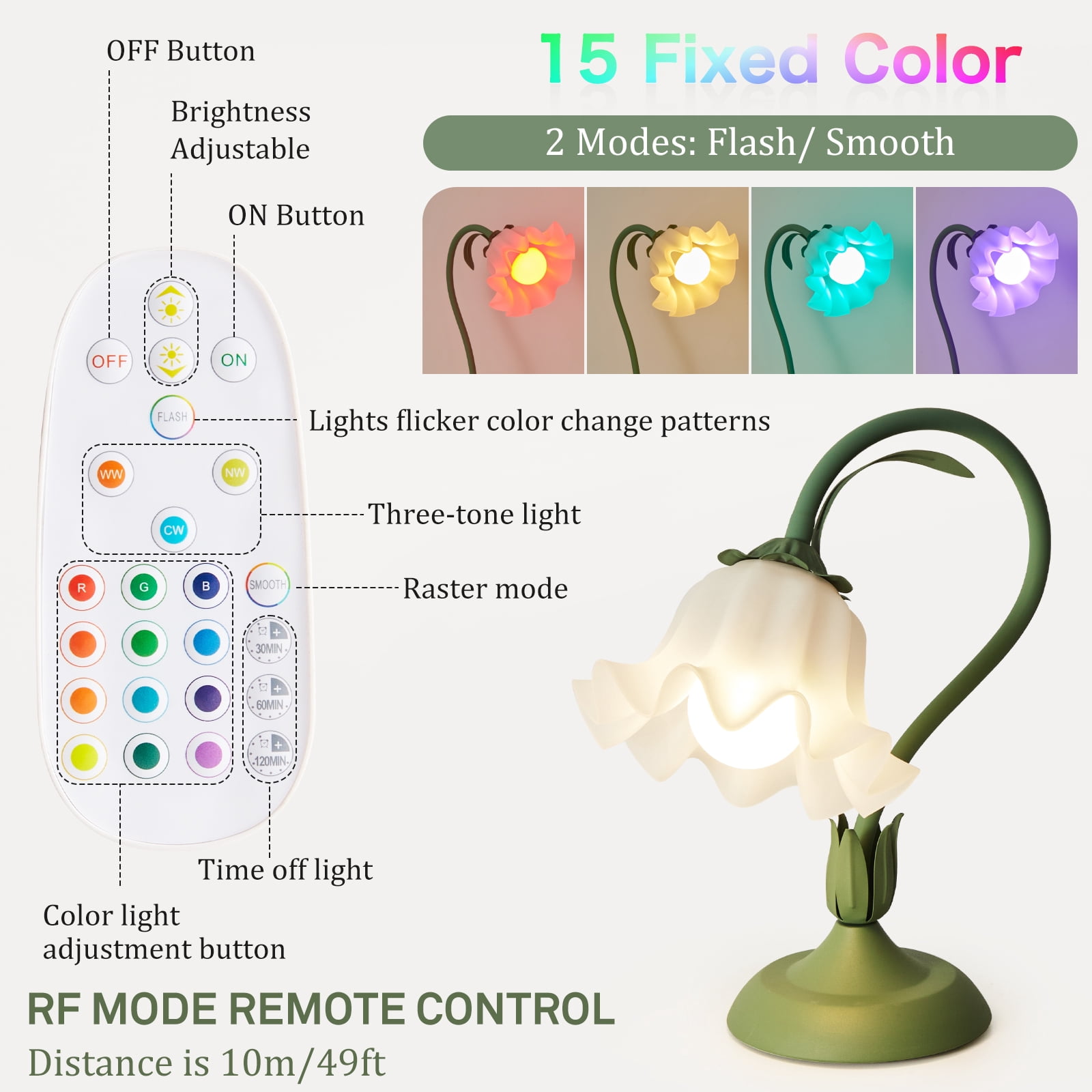 Keyinest Flower Table Lamp with RGB Rechargeable Bulb, Flexible Dimmable Color Changing Lamp with Remote Control for Bedroom, Living Room and Home Decor