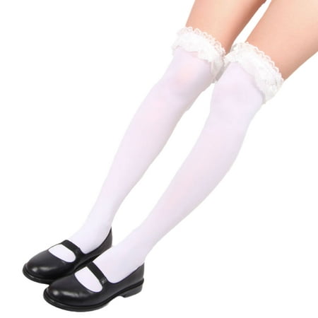 

GHOONEY Women Thigh High Stockings with Lace Trim Japanese JK Lolita Student Girls Over Knee Long Socks Cosplay Hosiery