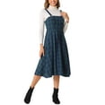thumbnail image 4 of INSPIRE CHIC Women's Vintage Plaid Sleeveless A-Line Overall Pinafore Midi Dress M Dark Green, 4 of 5