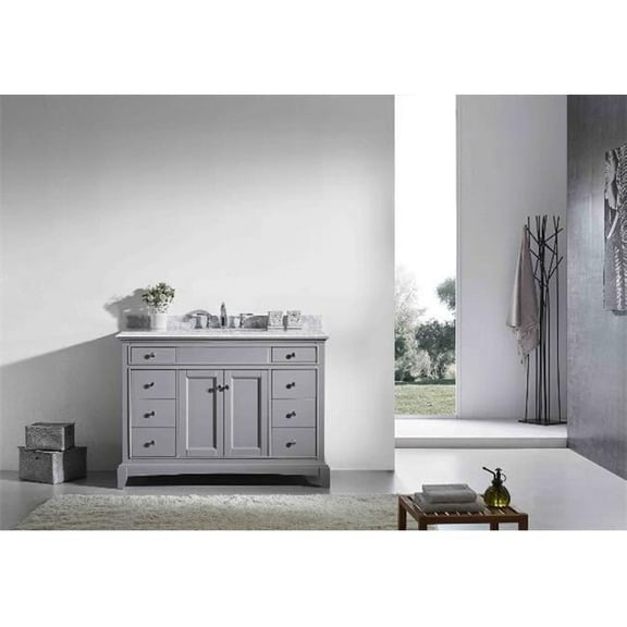 Elite Stamford 48 Inch Gray Solid Wood Bathroom Vanity Set with Double OG White Carrera Marble Top & White Undermount Porcelain Sink