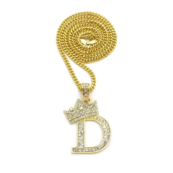 Stone Filled Initial Letter D Pendant 3mm 24" Cuban Chain Hip Hop Fashion Necklace