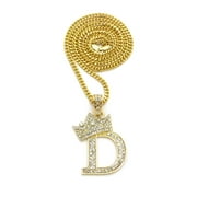 Stone Filled Initial Letter D Pendant 3mm 24" Cuban Chain Hip Hop Fashion Necklace