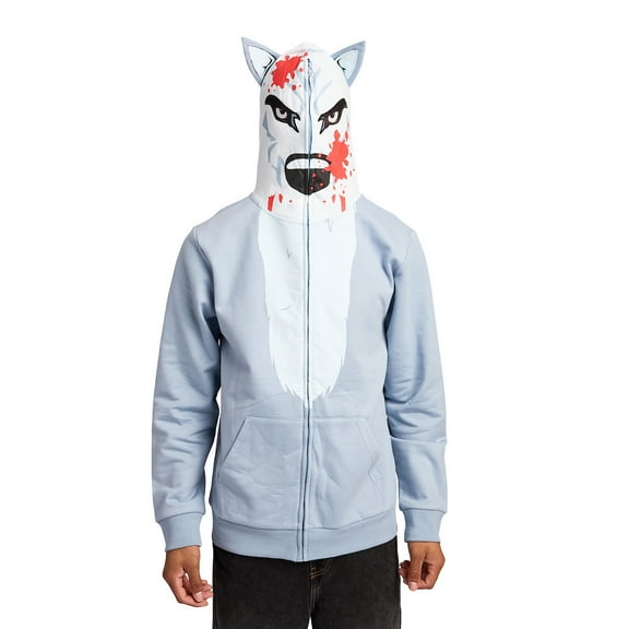 Blood-Splattered Wolf Men's Long Sleeve Cosplay Zip Hoodie -Large