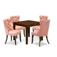 thumbnail image 7 of 5 Piece Dining Set - Square Wood Table & 4 Upholstered Chairs - Antique Walnut Finish, 7 of 7