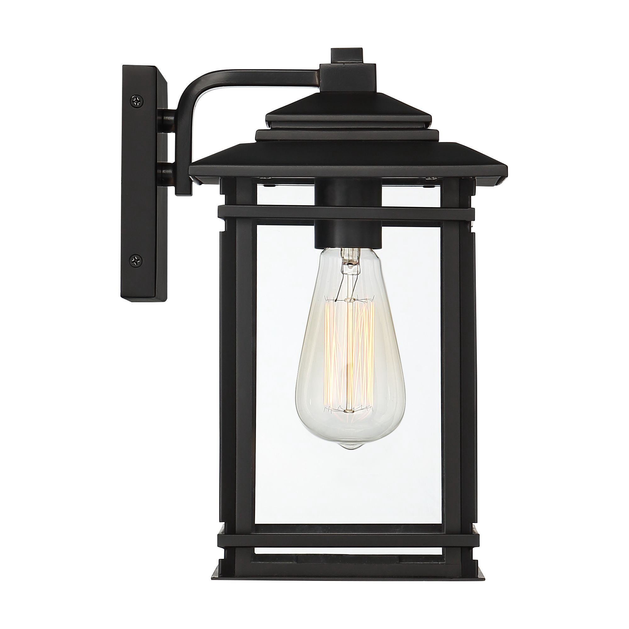 John Timberland North House Mission Outdoor Wall Light Fixtures Set of 2 Matte Black 12" Clear Glass for Post Exterior Barn Deck House Porch