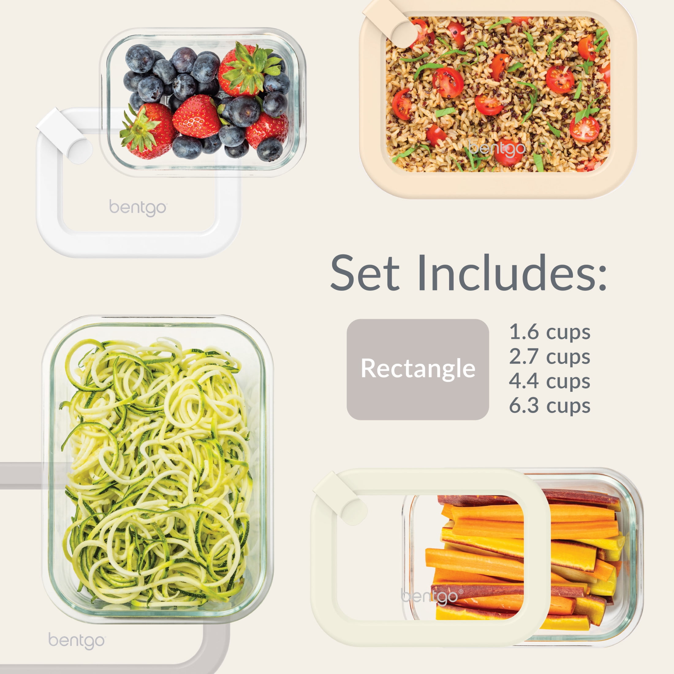 Bentgo Signature Leak-Proof Glass Food Storage - 8-Piece Set, 1-Compartment Plastic-Free Containers with Airtight Glass Lids, BPA-Free, Microwave, Freezer, Oven & Dishwasher Safe (White Stone)