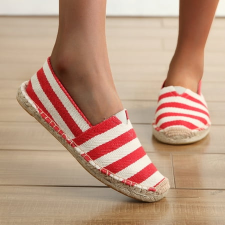 

ERTUTUYI Fashion Men s And Women s Convenient Striped Loafers Made Of Manual Linen Red 38
