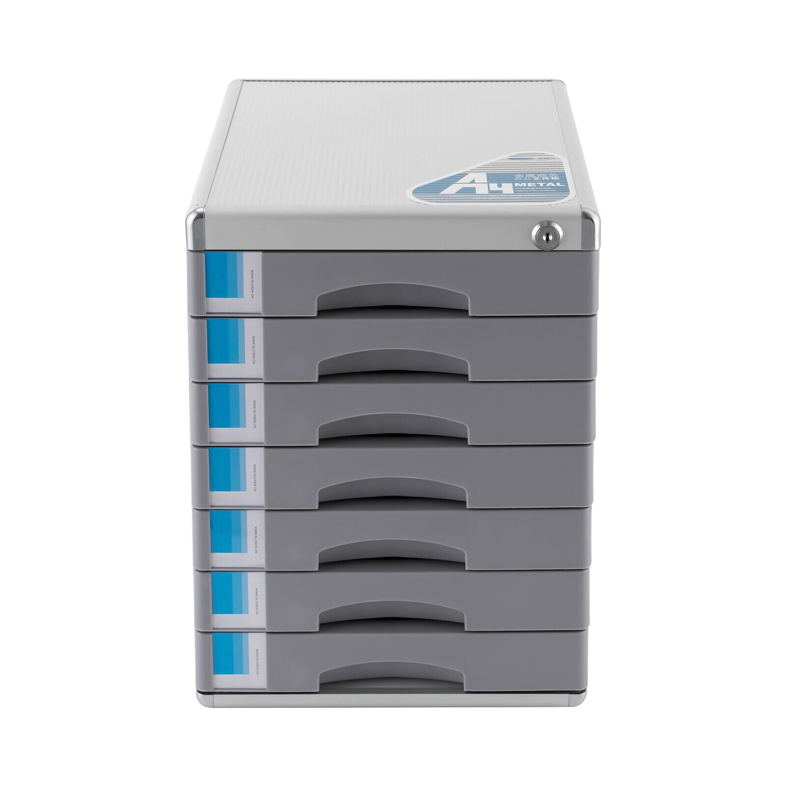 Office Filing Cabinet 7 Drawer Aluminum Alloy File Cabinet W/ Lock Desktop Grey