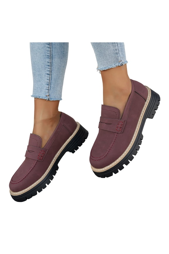 Women's Classic Slip on Loafers Walking Shoes 2026 Spring Fall Leather Mid Heel Chunky Oxfords Dress Mary Jane for Ladies Business Work Purple Size 6.5