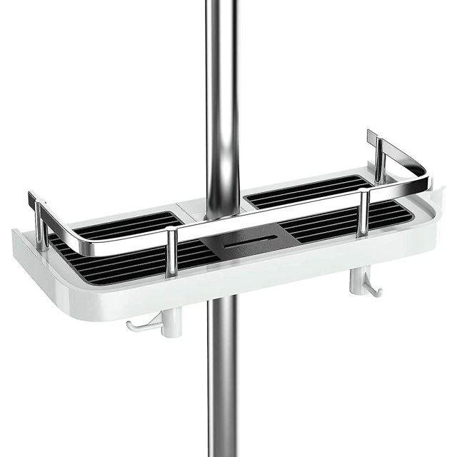 Estante de ducha sin taladrar Estante de ducha ajustable para la barra de la ducha Almacenamiento de baño con soporte de ducha Estante con 2 ganchos pequeños