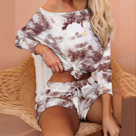 

Finelylove Pajamas For Women Shorts Set Walking Shorts Women Mid Waist Rise Weight Lifting Printed Khaki S