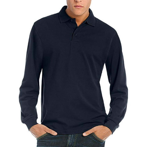 Ligatie kunst Tegenstander B&C Mens Heavymill Cotton Long Sleeve Polo Shirt - Walmart.com