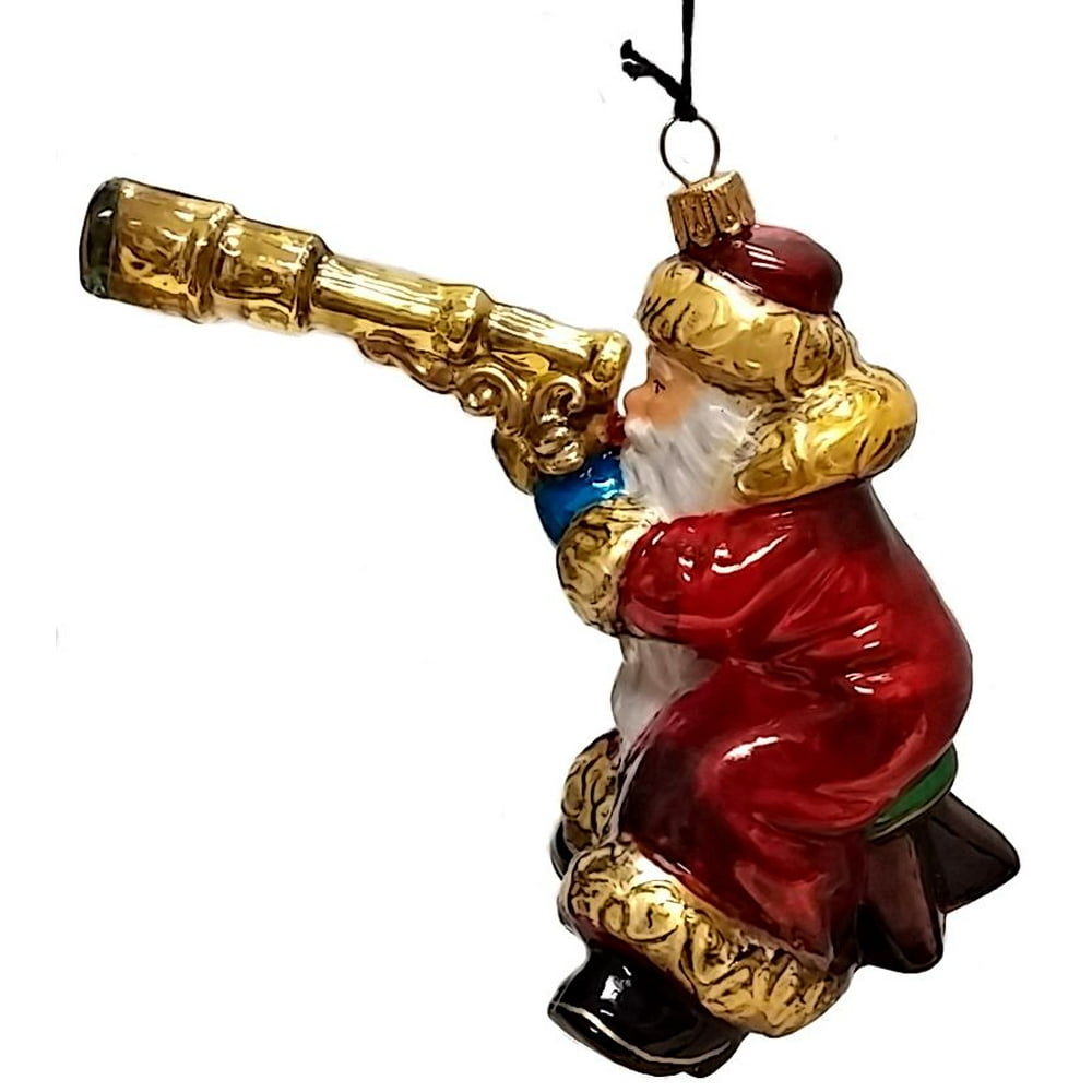 Santa Looking Through Telescope Polish Glass Christmas Ornament Decoration