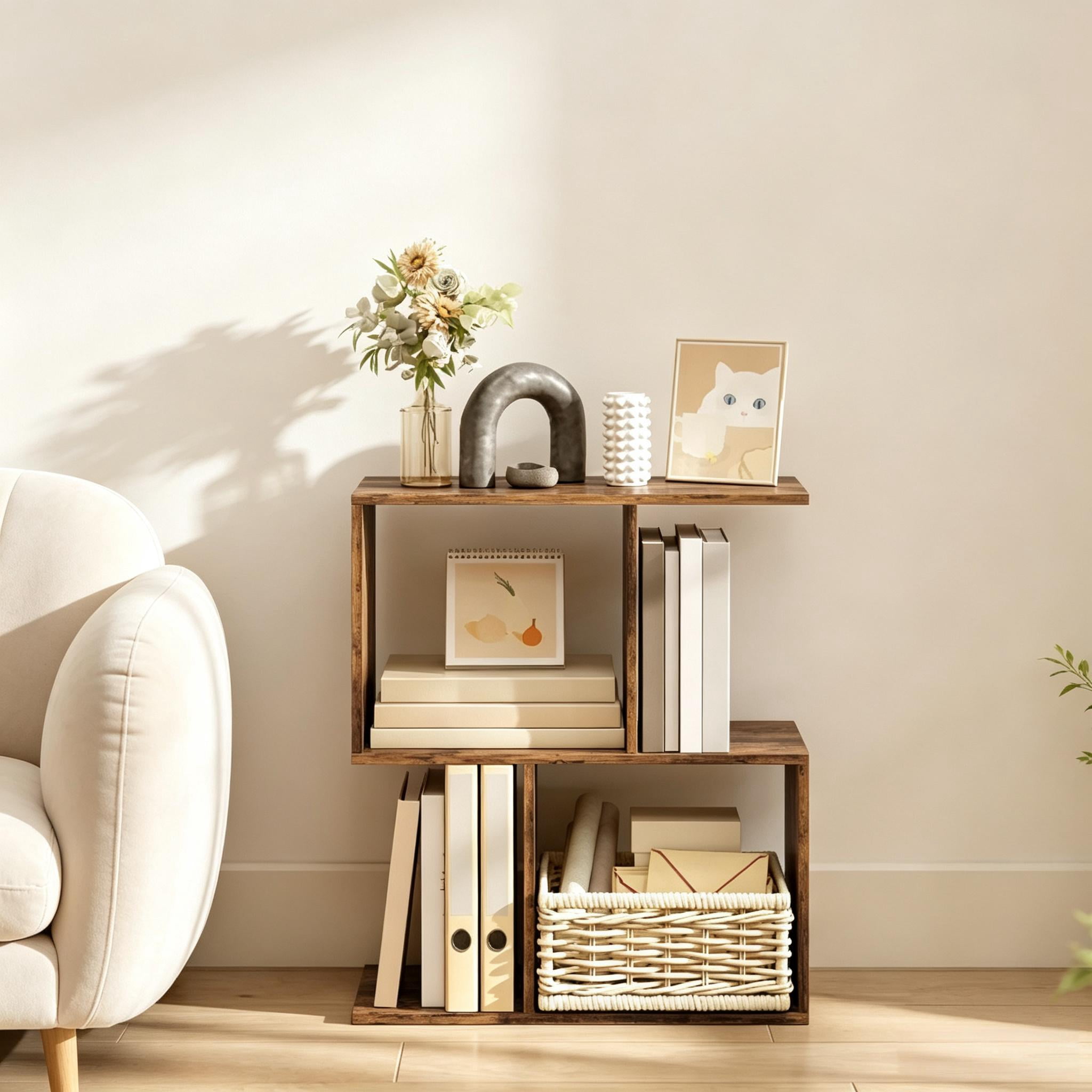 Modern S-Shaped 3-Tier Narrow Side End Table, Accent Furniture with Storage Shelves for Living Room & Small Space