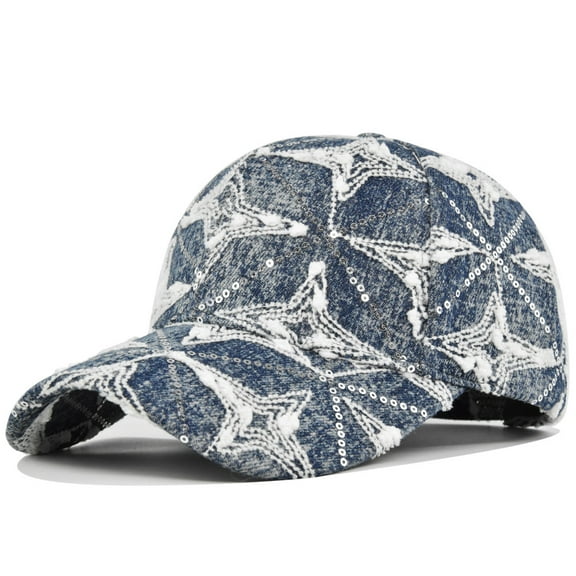 Unisex Casual Denim Retro Sequin Baseball Cap Fashion Sequin Baseball Cap Ajustable Peaked Cap Outdoor Sports Couple Hats Adjustable Curved Brim Hats Sun