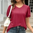 thumbnail image 7 of XuJwPNcy Womens Eyelet Summer Tops Puff Short Sleeve V Neck T-Shirts Casual Dressy Tops Solid Trendy Tunic Blouses, 7 of 7