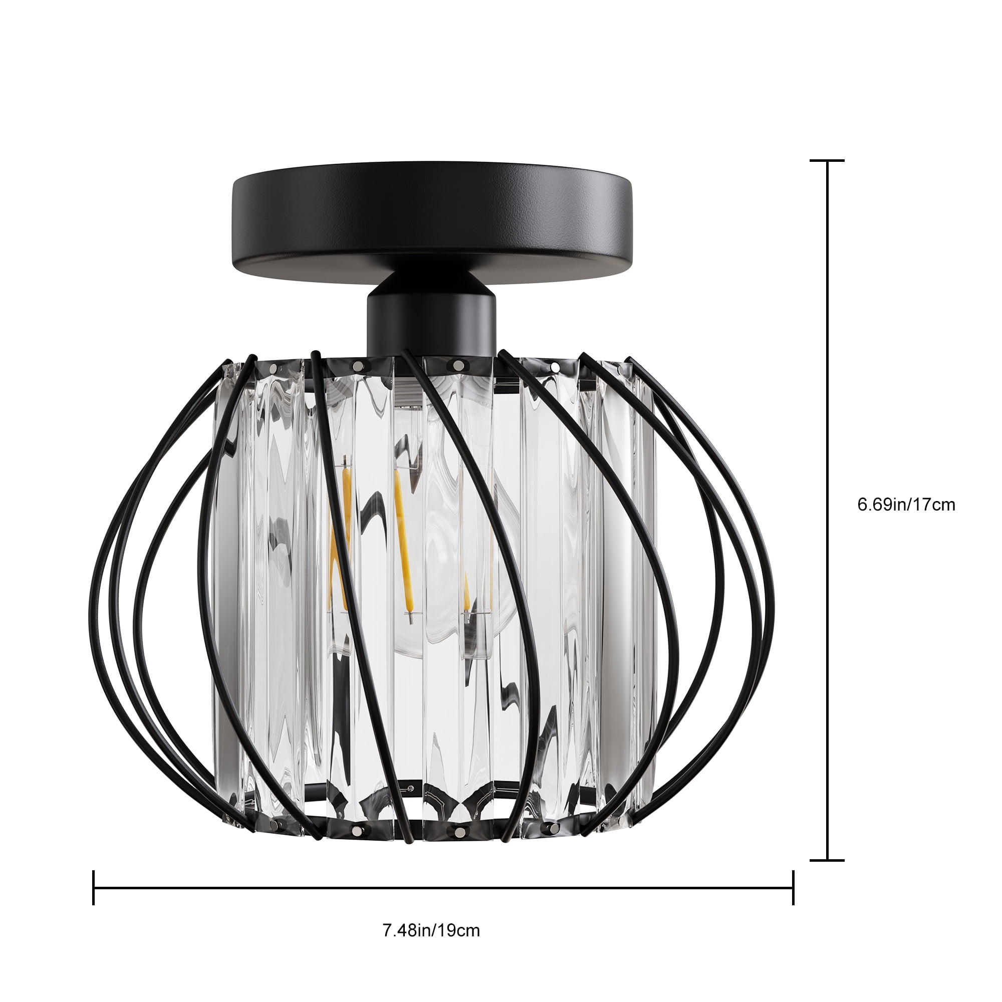 YANSUN 7.09 in 1-Light Modern Black Semi Flush Mount Ceiling Light,Industrial Cage Ceiling Light Fixture for Hallway Porch Kitchen