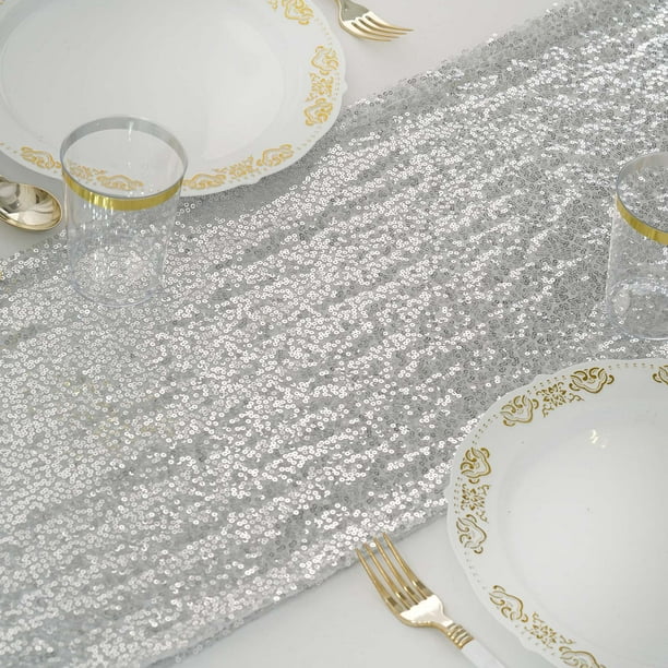 Efavormart Silver Sequin Premium Table Runners For Weddings Birthday