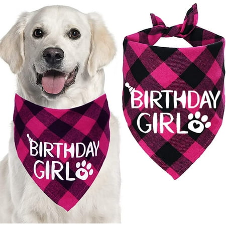 Merek Dog Birthday Bandana, Dog Birthday Girl Plaid Bandana Triangle ...