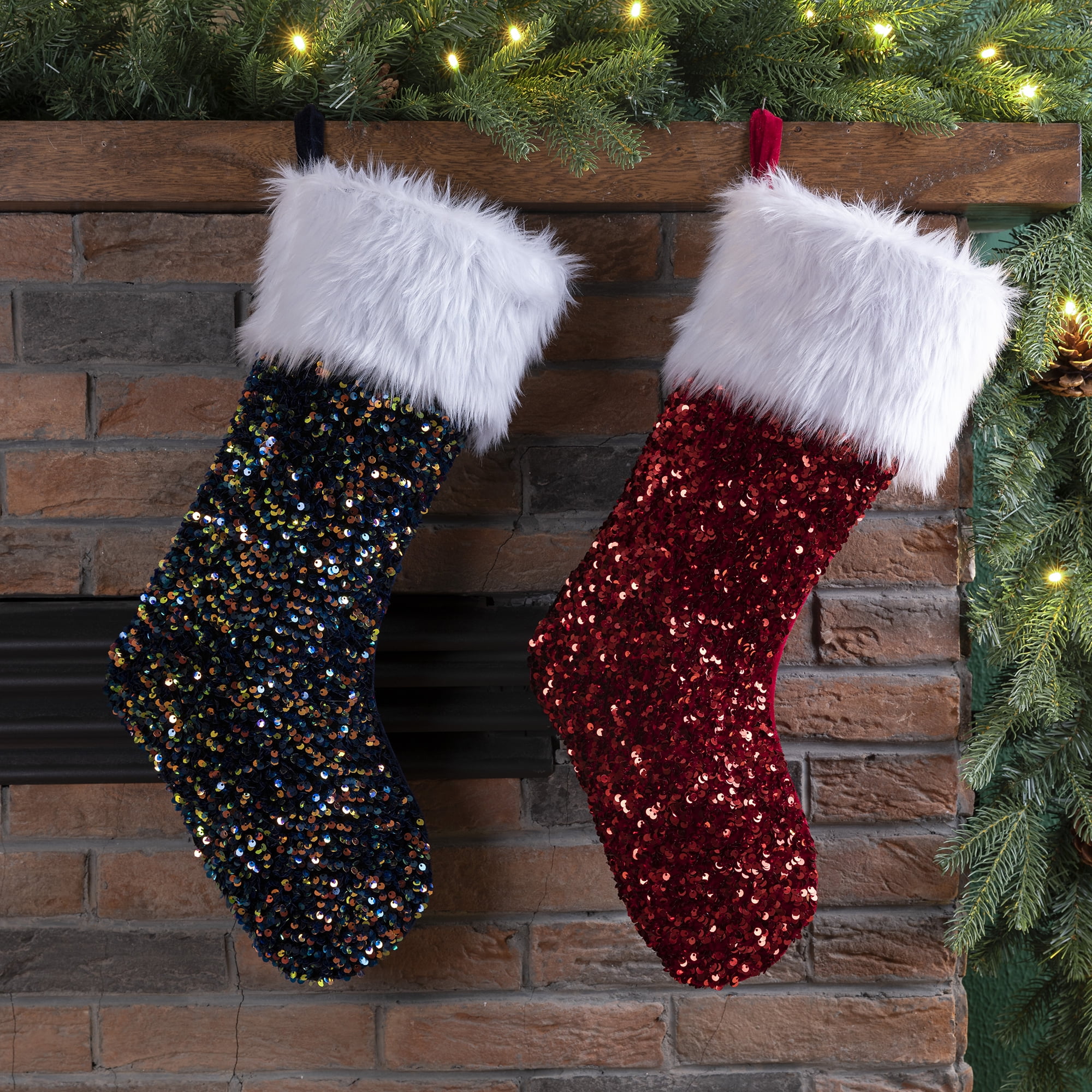 Glitzhome Sequin Christmas Stocking, Set of 2