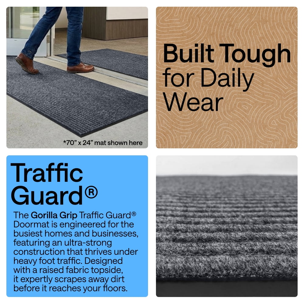 GORILLA GRIP Door Mat, Waterproof, Traffic Guard Commercial Office Doormat, 47x35, Gray