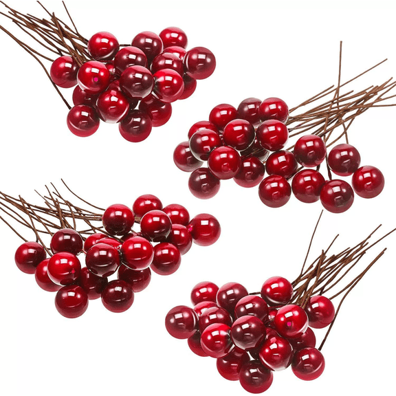 START MAKERS 100PCS Christmas Picks Red Berry Stems, 2.6" Artificial Holly Berry Branches for Christmas Tree, Wreath, Garland & Holiday Crafts