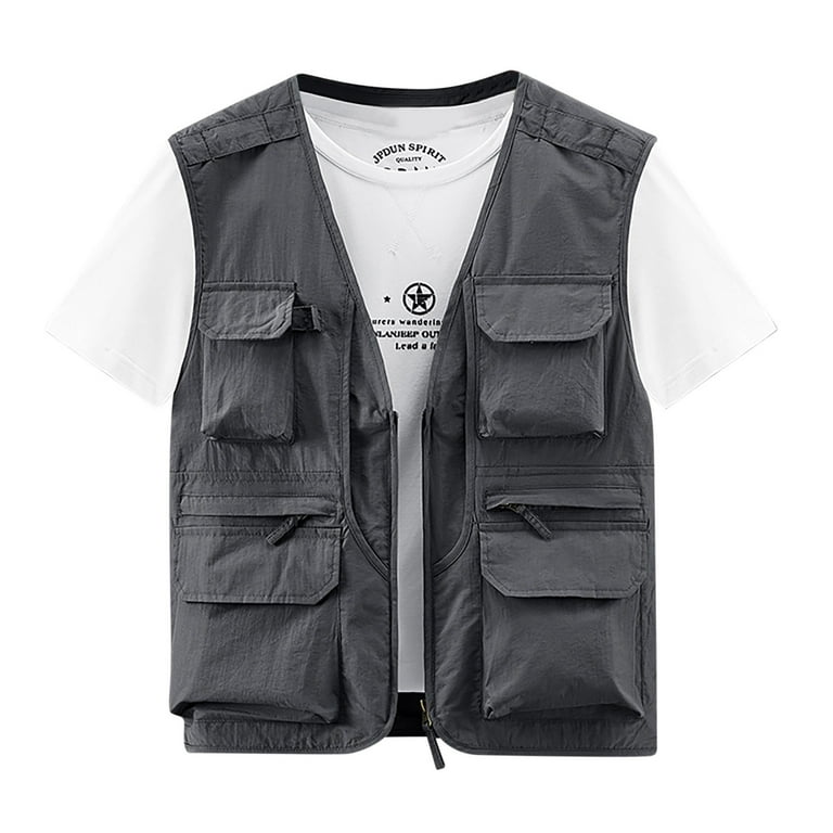 JNGSA Men's Outdoor Cargo Vest with Multi-Pocket Quick-drying